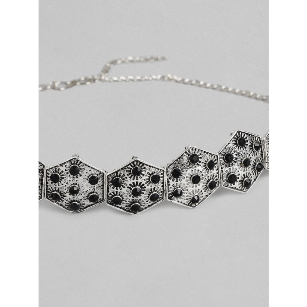 generic women's rose gold plated alloy choker (silver & black) generic women's rose gold plated alloy choker (silver & black)