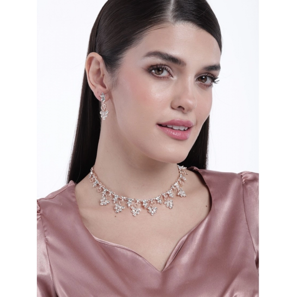 generic women's rose gold plated brass necklace & earings set (gold) generic women's rose gold plated brass necklace & earings set (gold)