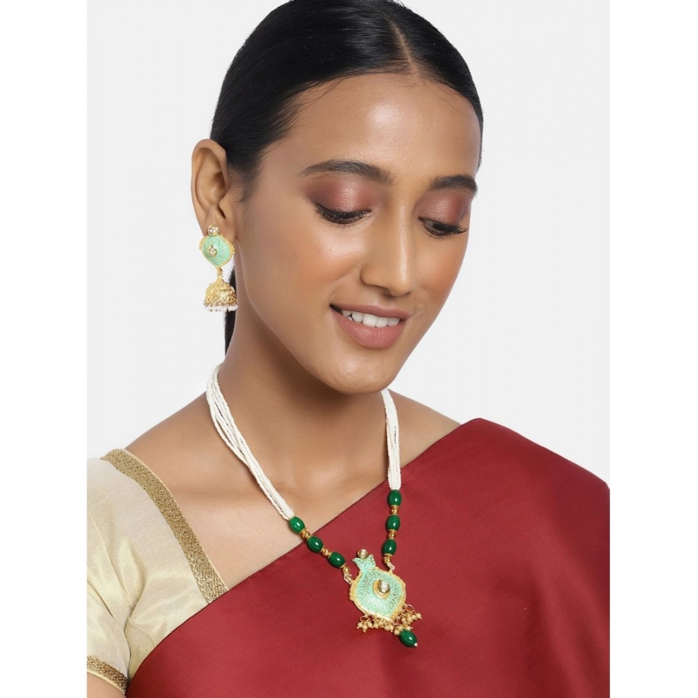 generic women's rose gold plated alloy necklace & earings set (green) generic women's rose gold plated alloy necklace & earings set (green)