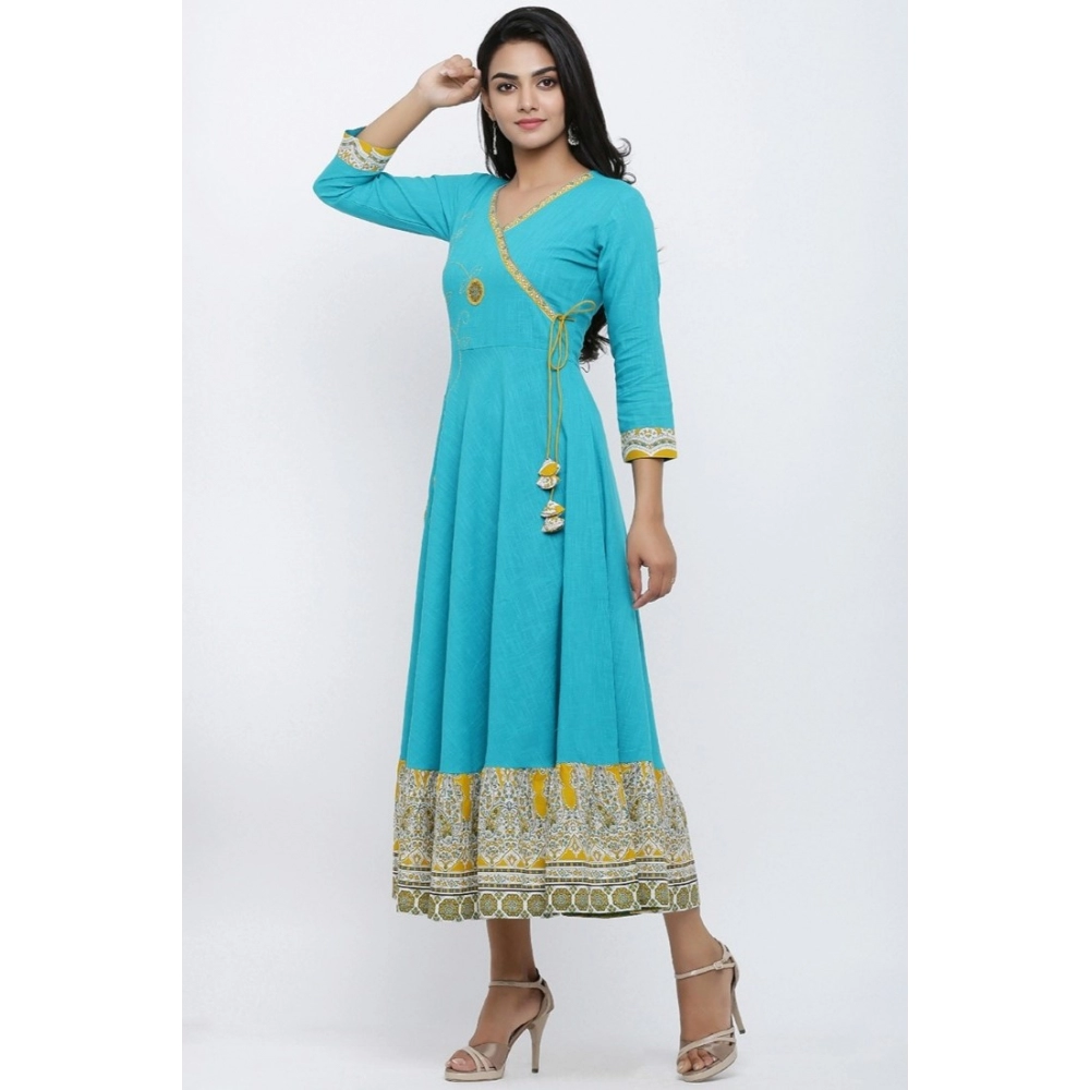 generic women's casual 3/4 th sleeve embroidery cotton blend kurti (torque green) generic women's casual 3/4 th sleeve embroidery cotton blend kurti (torque green)