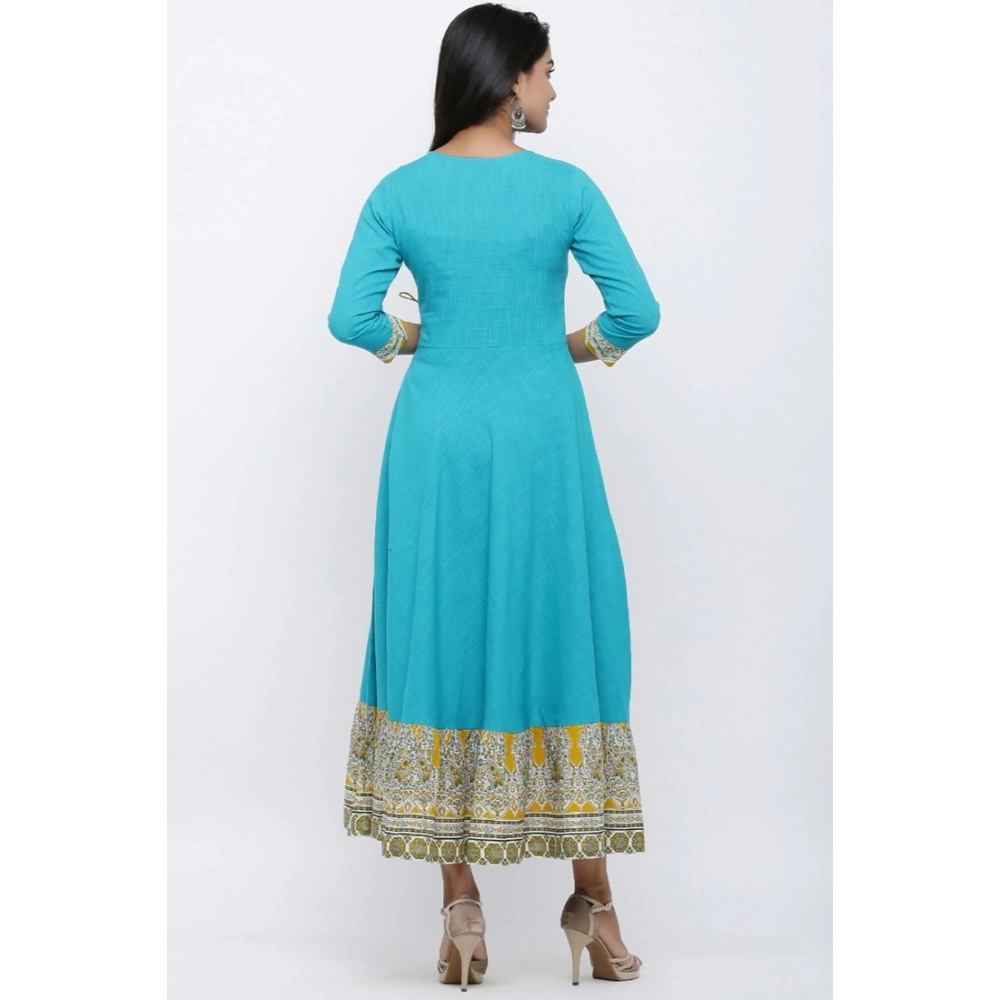 generic women's casual 3/4 th sleeve embroidery cotton blend kurti (torque green) generic women's casual 3/4 th sleeve embroidery cotton blend kurti (torque green)