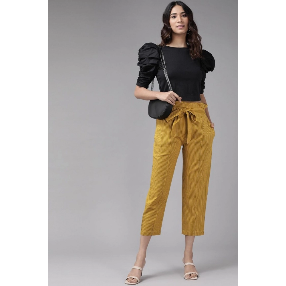 generic women's casual printed cotton flex trouser pant (mustard)