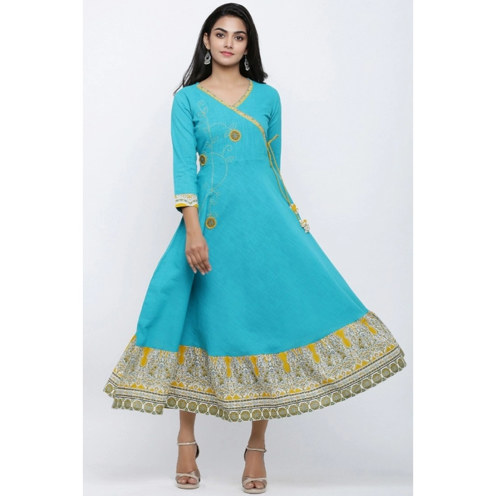 generic women's casual 3/4 th sleeve embroidery cotton blend kurti (torque green) generic women's casual 3/4 th sleeve embroidery cotton blend kurti (torque green)