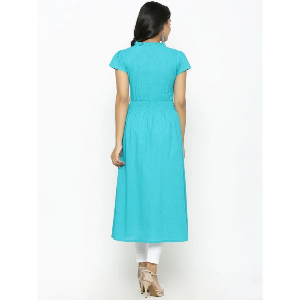 generic women's casual short sleeve embroidery cotton slub kurti (torque green) generic women's casual short sleeve embroidery cotton slub kurti (torque green)