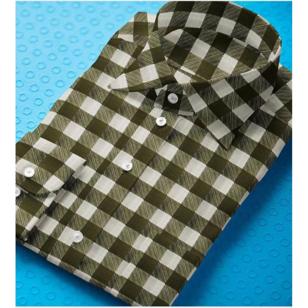 generic men's cotton blended checked full sleeve shirt (white green) generic men's cotton blended checked full sleeve shirt (white green)