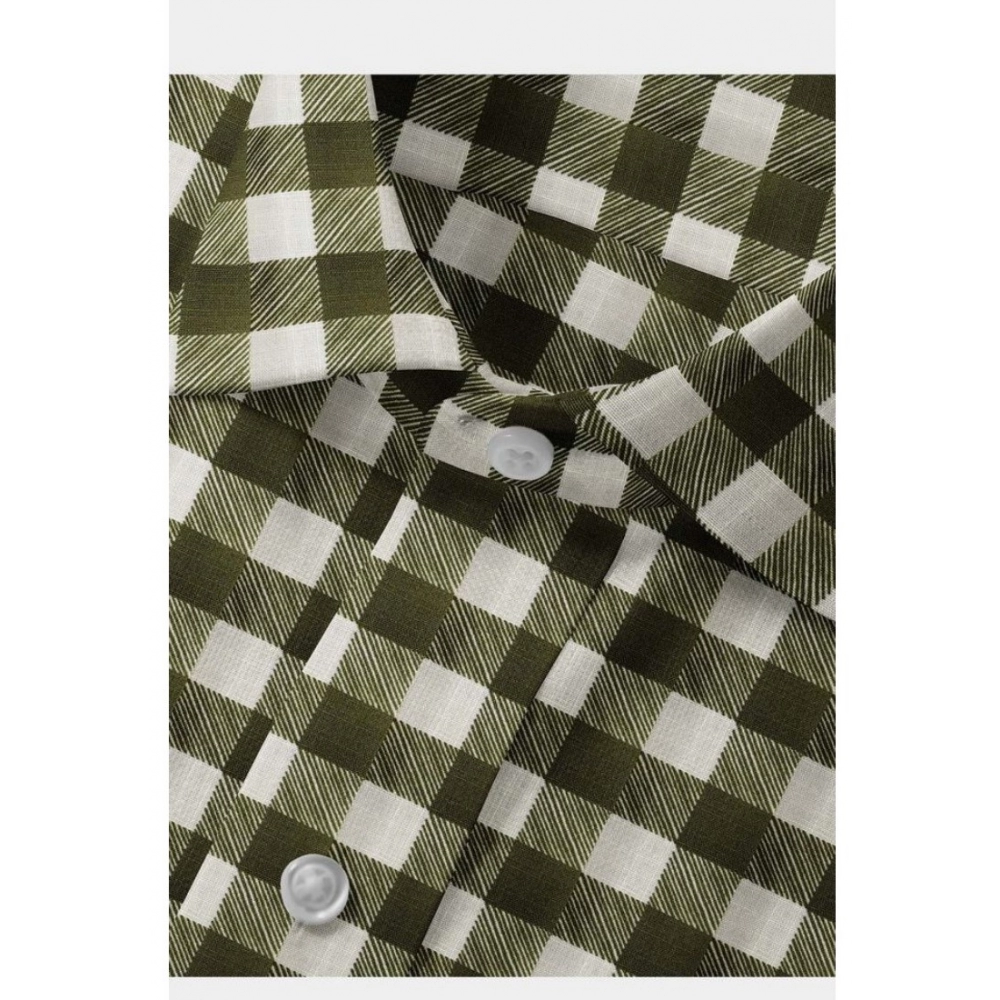 generic men's cotton blended checked full sleeve shirt (white green) generic men's cotton blended checked full sleeve shirt (white green)