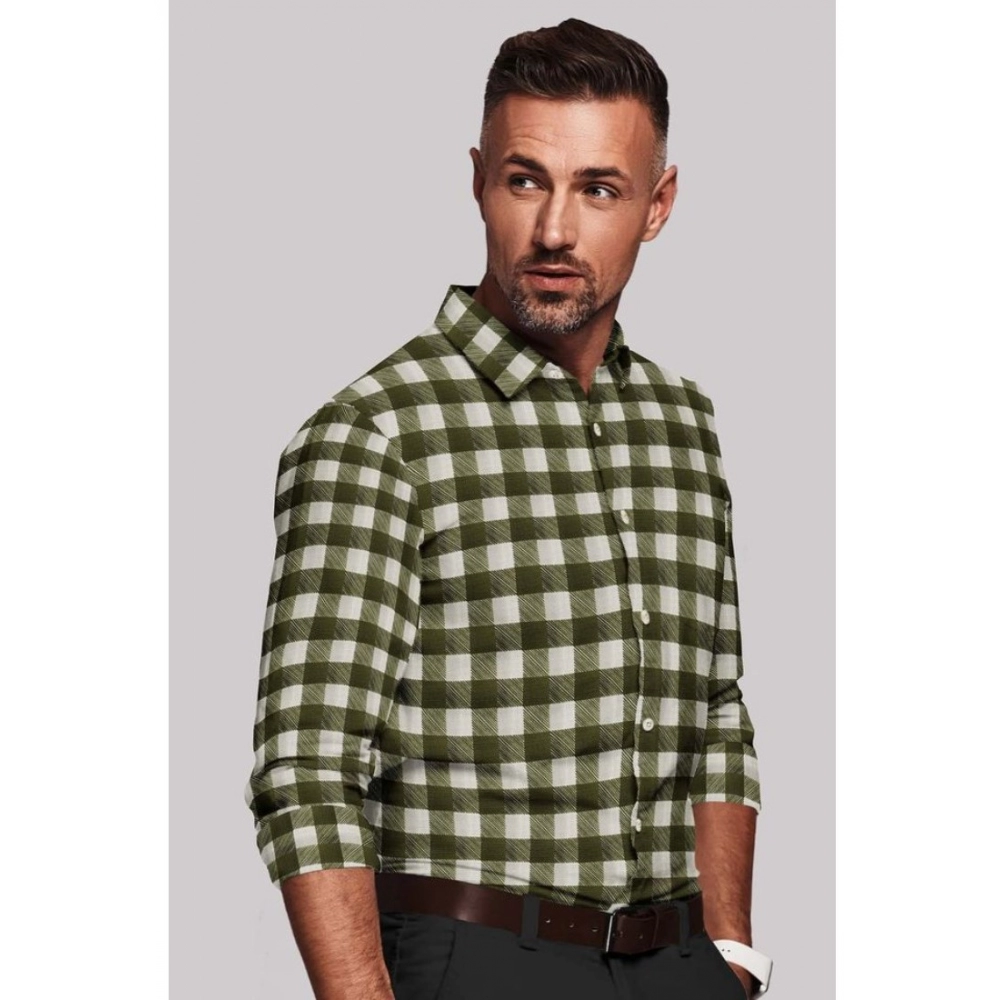 generic men's cotton blended checked full sleeve shirt (white green) generic men's cotton blended checked full sleeve shirt (white green)