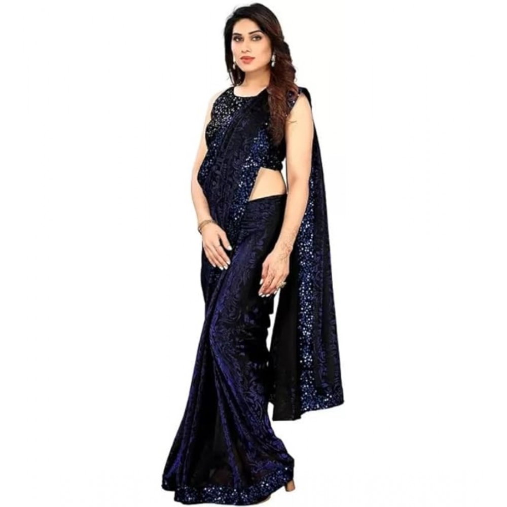 generic women's lycra floral saree with unstitched blouse (blue, 5.5 mtr) generic women's lycra floral saree with unstitched blouse (blue, 5.5 mtr)