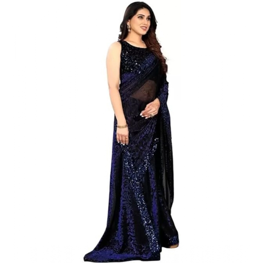 generic women's lycra floral saree with unstitched blouse (blue, 5.5 mtr) generic women's lycra floral saree with unstitched blouse (blue, 5.5 mtr)