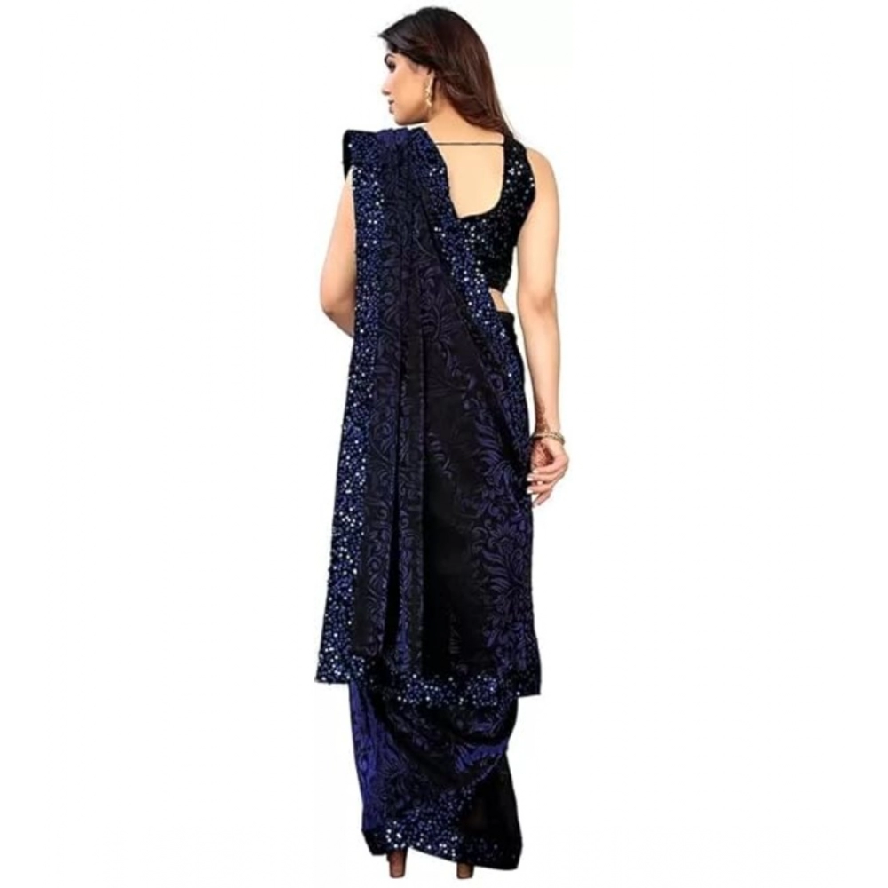 generic women's lycra floral saree with unstitched blouse (blue, 5.5 mtr) generic women's lycra floral saree with unstitched blouse (blue, 5.5 mtr)