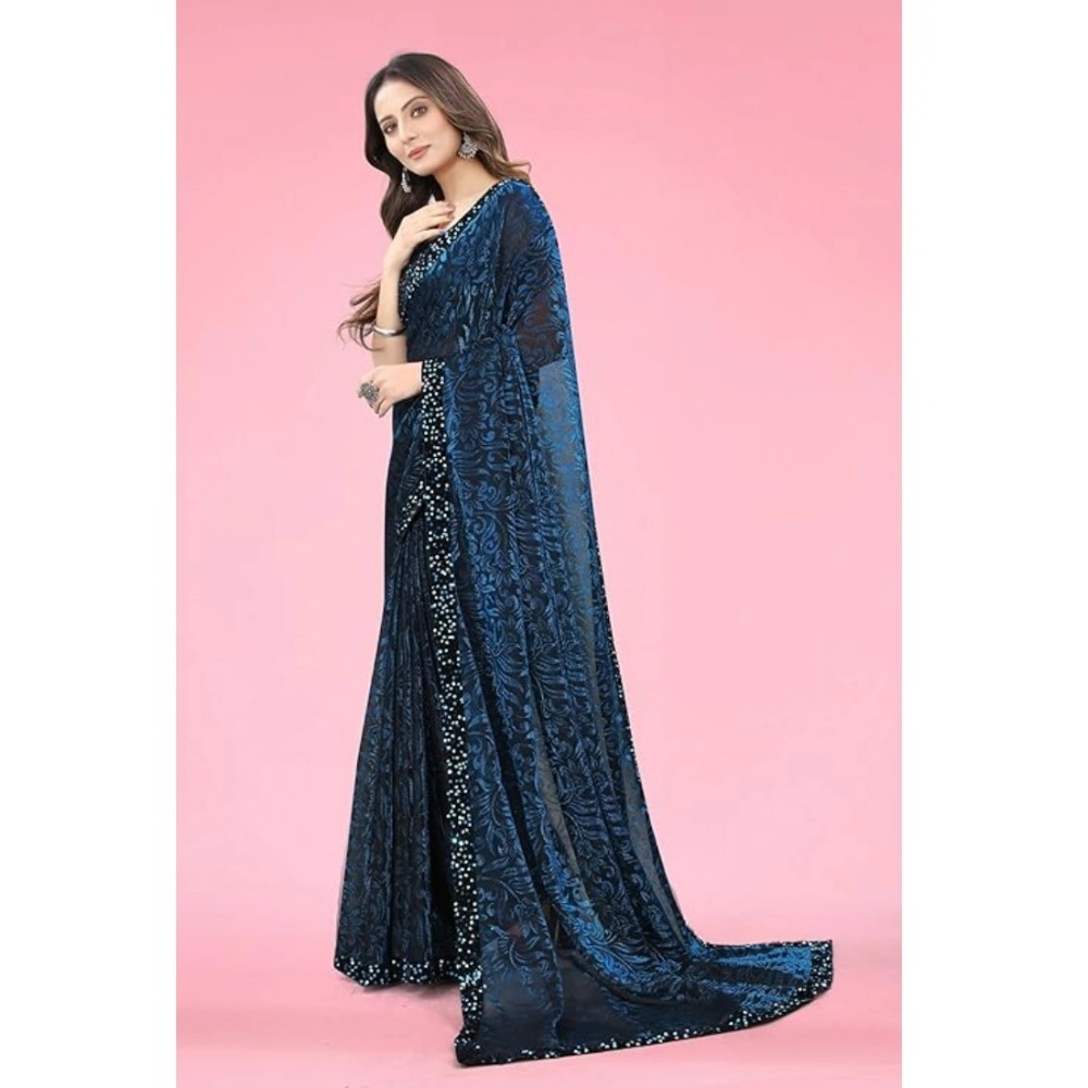 generic women's lycra floral saree with unstitched blouse (blue, 5.5 mtr) generic women's lycra floral saree with unstitched blouse (blue, 5.5 mtr)