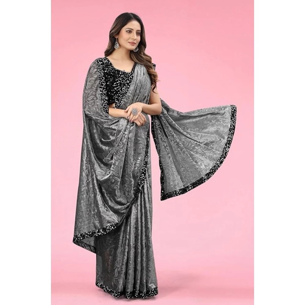 generic women's lycra floral saree with unstitched blouse (grey, 5.5 mtr) generic women's lycra floral saree with unstitched blouse (grey, 5.5 mtr)