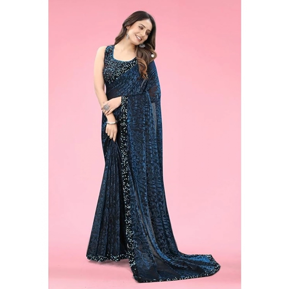 generic women's lycra floral saree with unstitched blouse (blue, 5.5 mtr) generic women's lycra floral saree with unstitched blouse (blue, 5.5 mtr)
