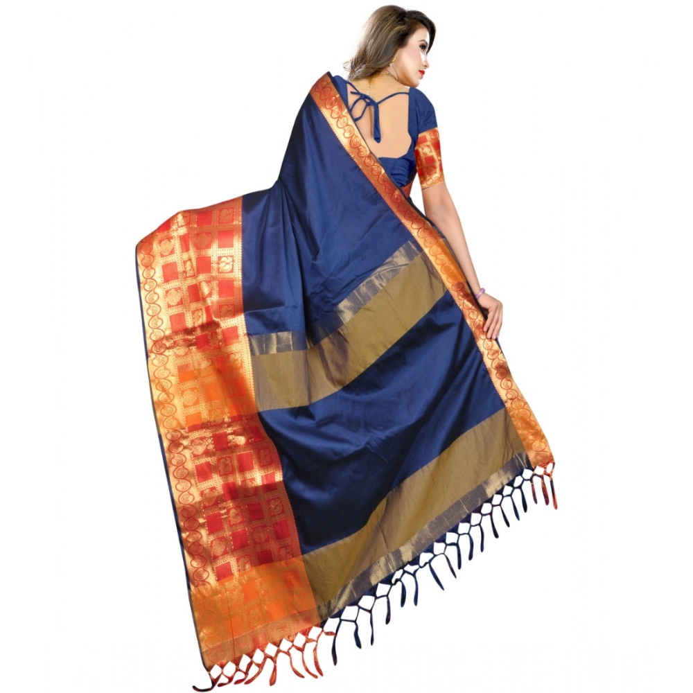 generic women's jacquard woven saree with unstitched blouse 5.5mtr (blue) generic women's jacquard woven saree with unstitched blouse 5.5mtr (blue)