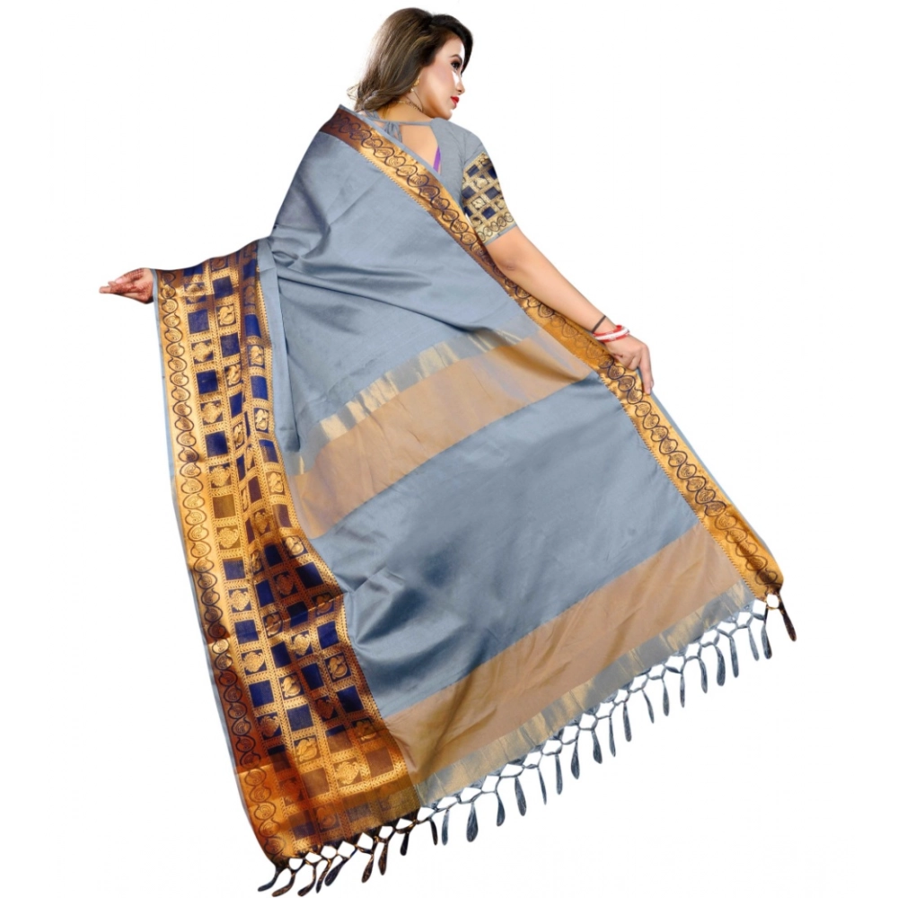 generic women's jacquard woven saree with unstitched blouse 5.5mtr (light blue) generic women's jacquard woven saree with unstitched blouse 5.5mtr (light blue)