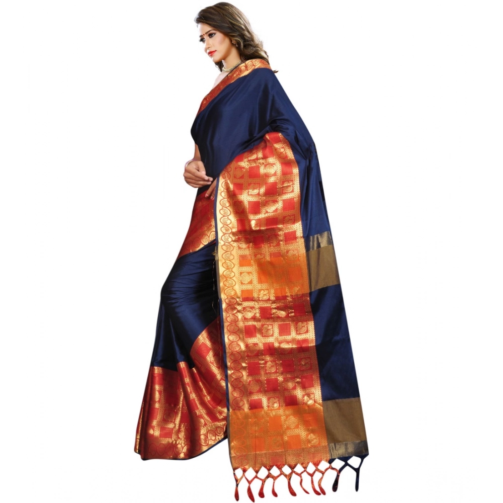 generic women's jacquard woven saree with unstitched blouse 5.5mtr (blue) generic women's jacquard woven saree with unstitched blouse 5.5mtr (blue)