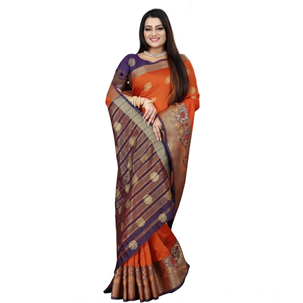 generic women's silk blend woven saree with unstitched blouse 5.5mtr (blue orange) generic women's silk blend woven saree with unstitched blouse 5.5mtr (blue orange)