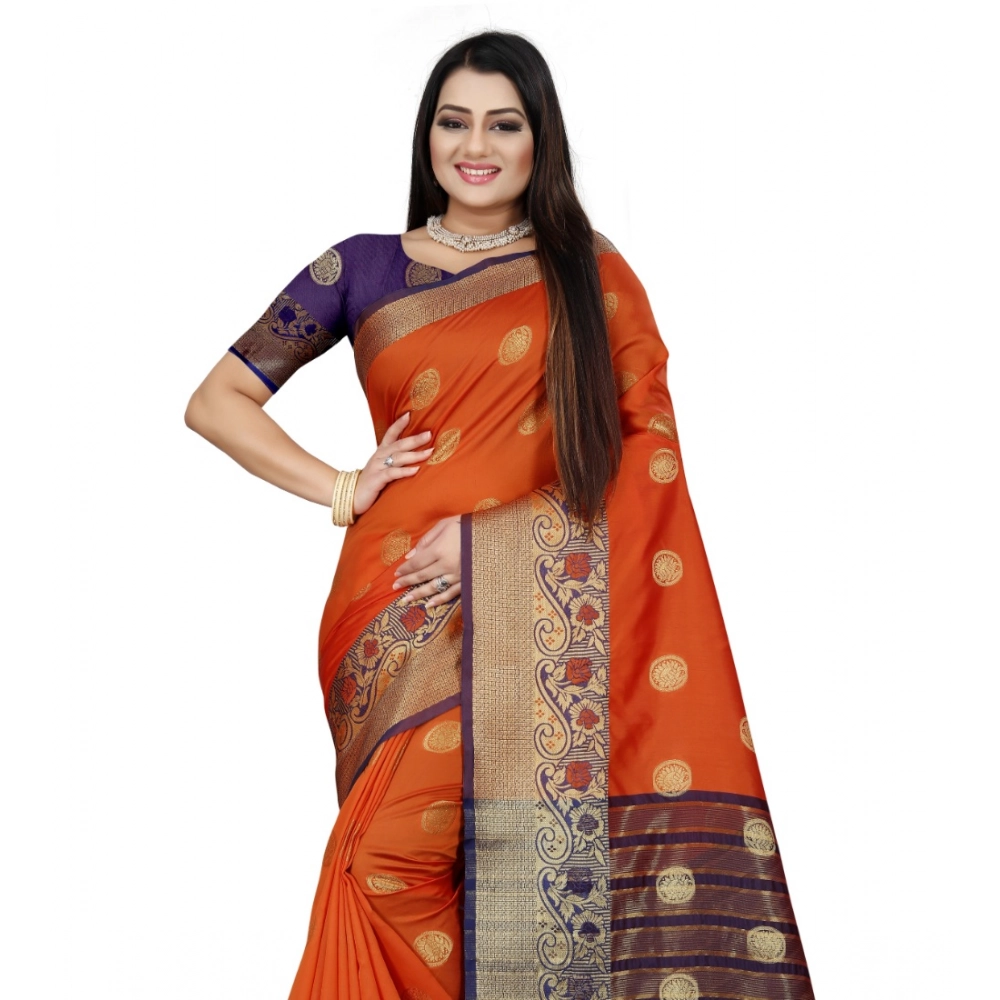 generic women's silk blend woven saree with unstitched blouse 5.5mtr (blue orange) generic women's silk blend woven saree with unstitched blouse 5.5mtr (blue orange)