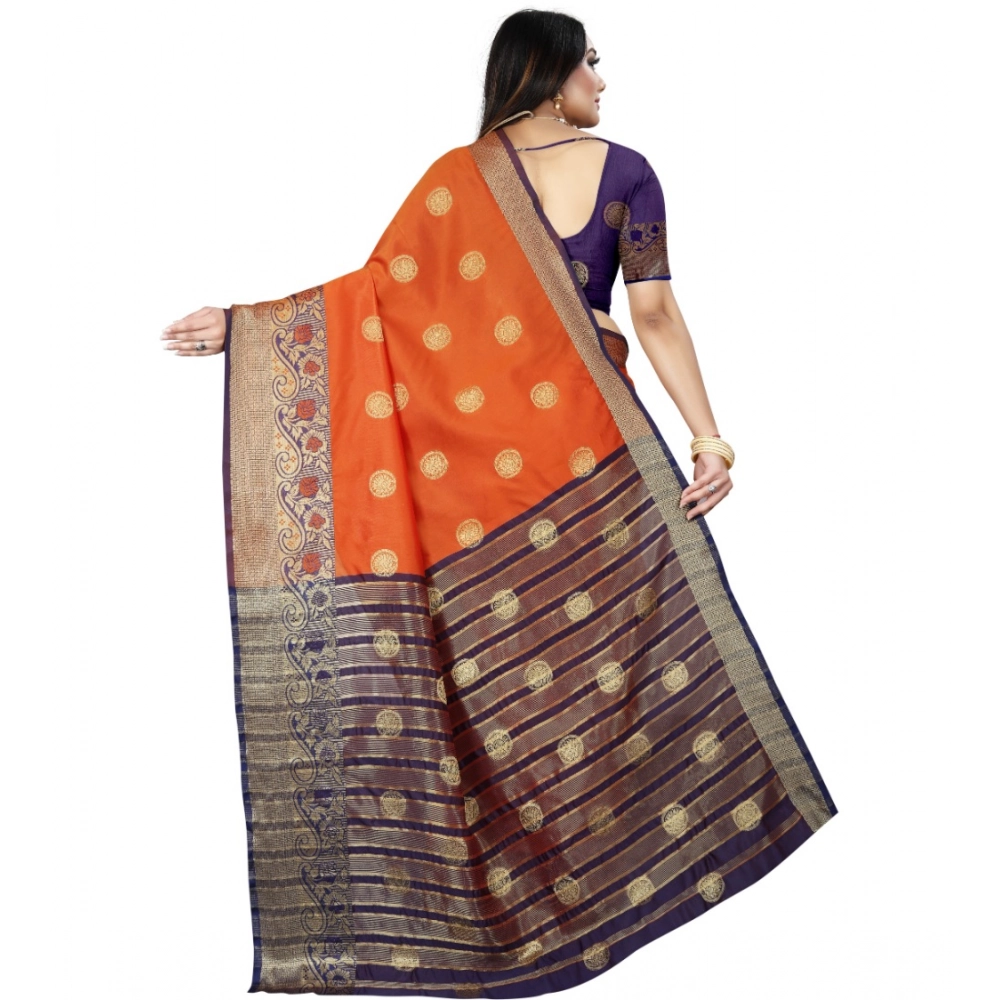 generic women's silk blend woven saree with unstitched blouse 5.5mtr (blue orange) generic women's silk blend woven saree with unstitched blouse 5.5mtr (blue orange)