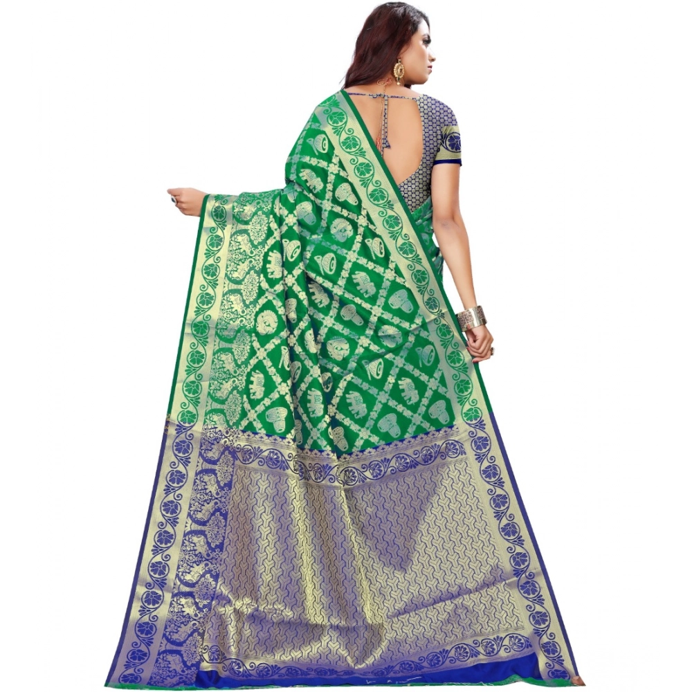 generic women's jacquard woven saree with unstitched blouse 5.5mtr (green) generic women's jacquard woven saree with unstitched blouse 5.5mtr (green)