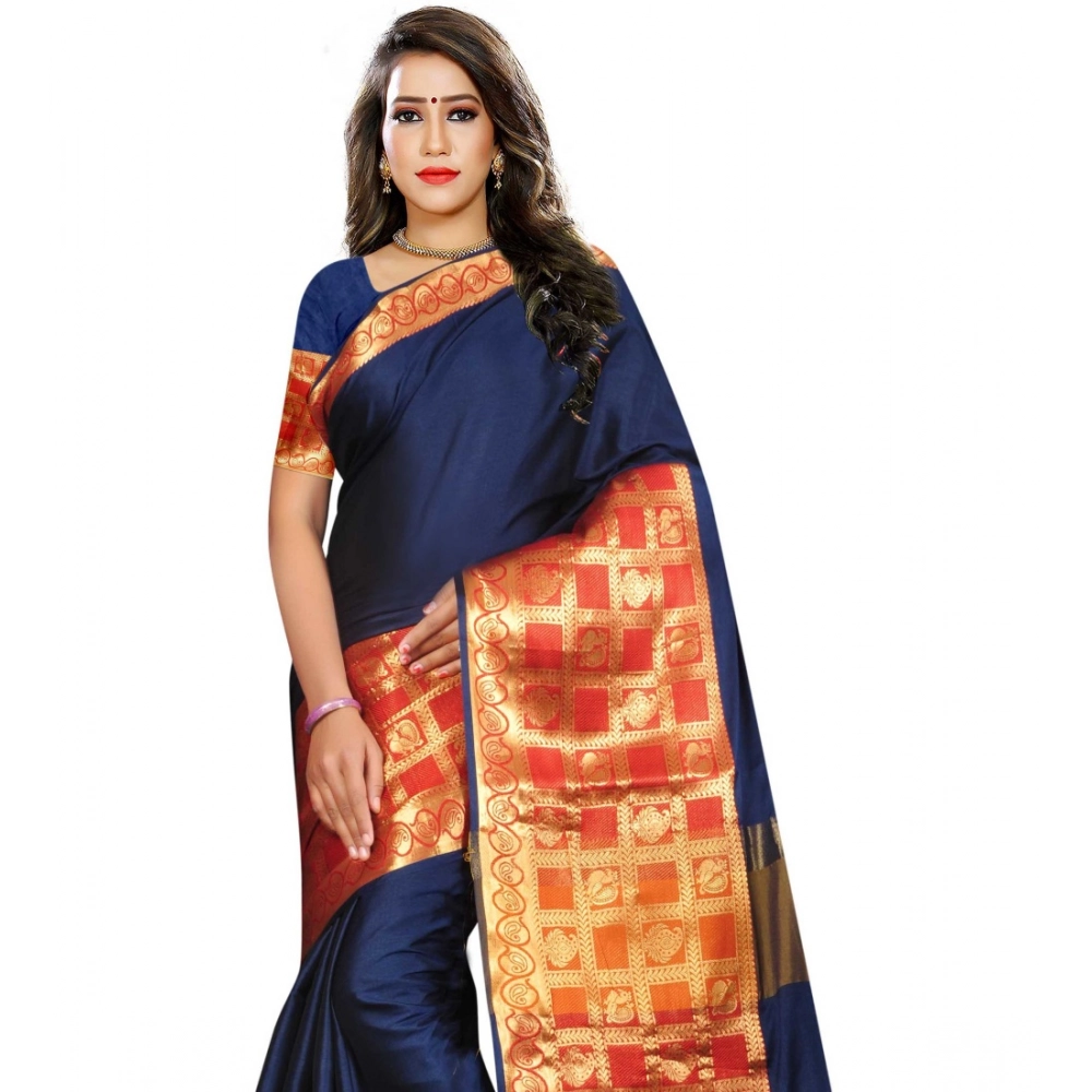 generic women's jacquard woven saree with unstitched blouse 5.5mtr (blue) generic women's jacquard woven saree with unstitched blouse 5.5mtr (blue)