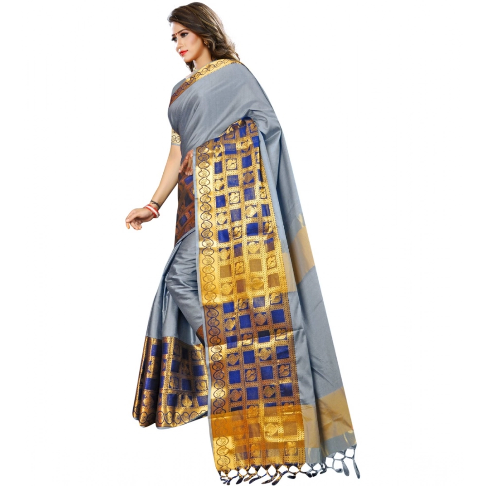 generic women's jacquard woven saree with unstitched blouse 5.5mtr (light blue) generic women's jacquard woven saree with unstitched blouse 5.5mtr (light blue)