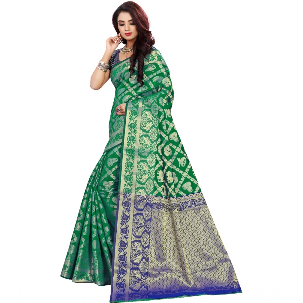 generic women's jacquard woven saree with unstitched blouse 5.5mtr (green) generic women's jacquard woven saree with unstitched blouse 5.5mtr (green)