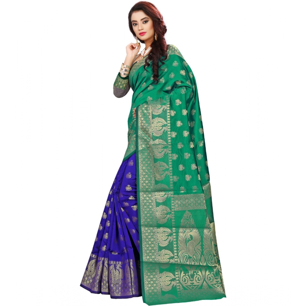 generic women's jacquard woven saree with unstitched blouse 5.5mtr (green) generic women's jacquard woven saree with unstitched blouse 5.5mtr (green)