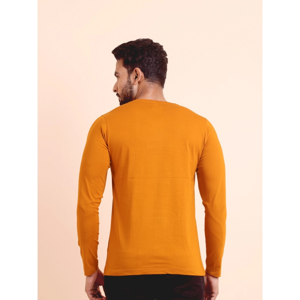 generic men's casual cotton solid v neck full sleeve t shirt (mustard) generic men's casual cotton solid v neck full sleeve t shirt (mustard)