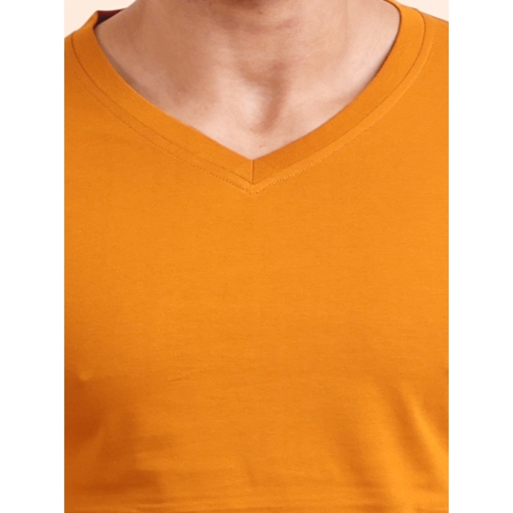 generic men's casual cotton solid v neck full sleeve t shirt (mustard) generic men's casual cotton solid v neck full sleeve t shirt (mustard)