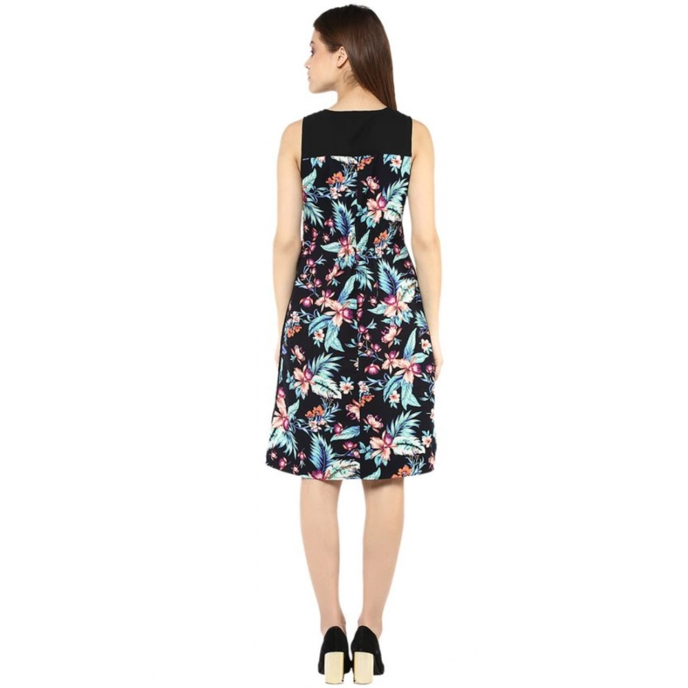 generic women's polyester printed sleeveless above knee dress (black multicolor) generic women's polyester printed sleeveless above knee dress (black multicolor)