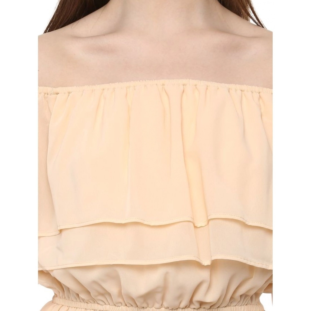 generic women's polyester solid sleeveless knee length dress (beige) generic women's polyester solid sleeveless knee length dress (beige)