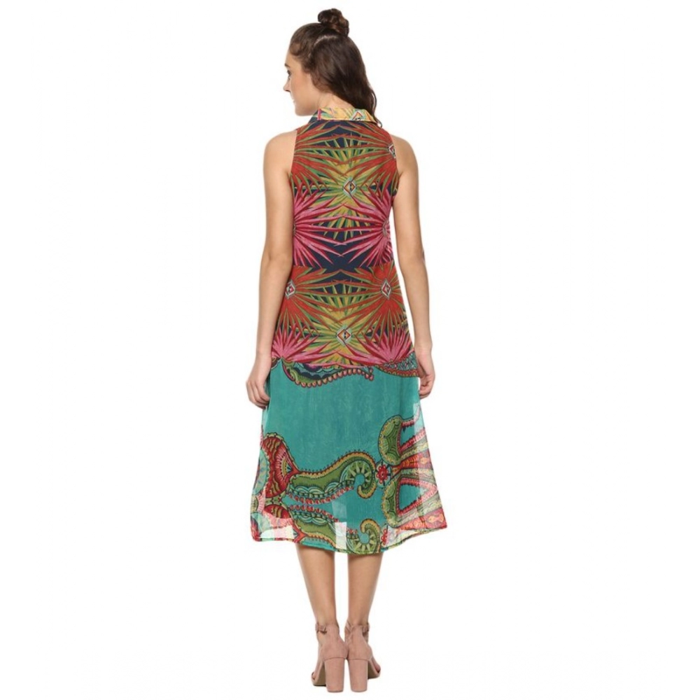 generic women's polyester floral sleeveless below knee dress (multicolor) generic women's polyester floral sleeveless below knee dress (multicolor)