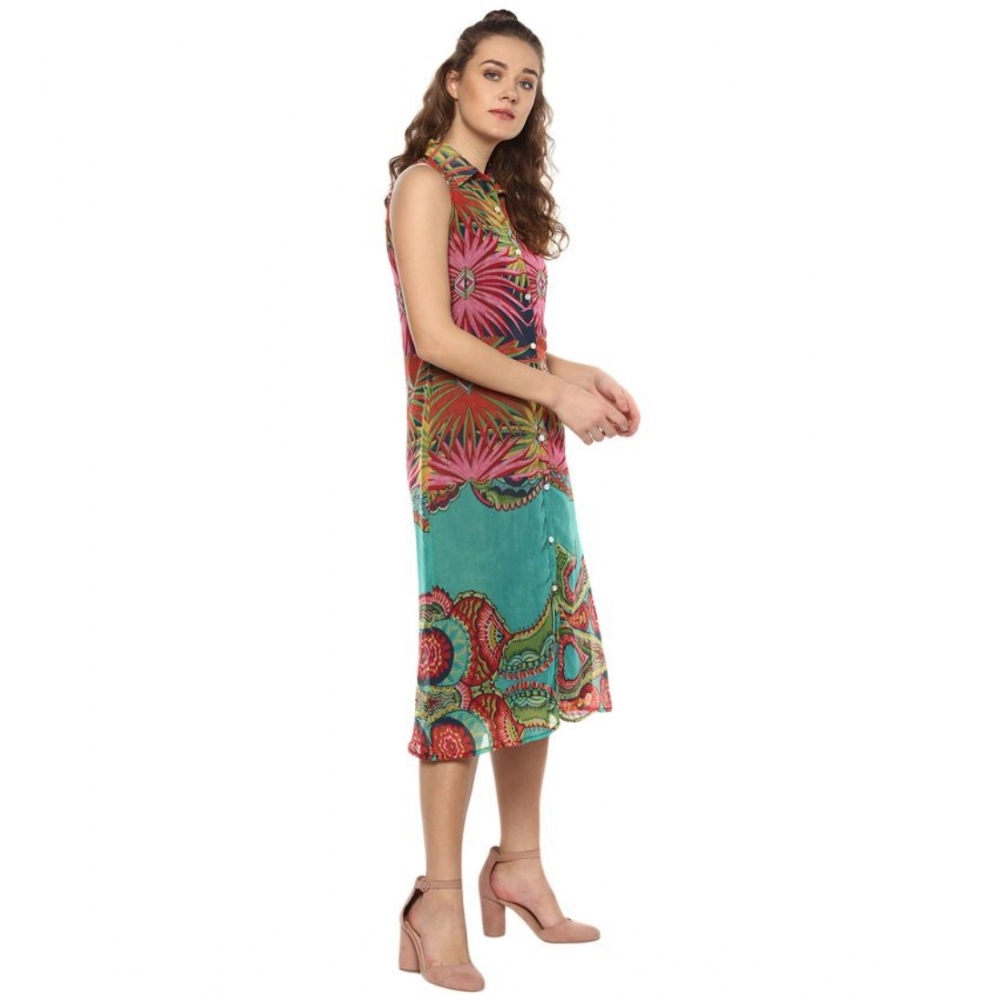 generic women's polyester floral sleeveless below knee dress (multicolor) generic women's polyester floral sleeveless below knee dress (multicolor)