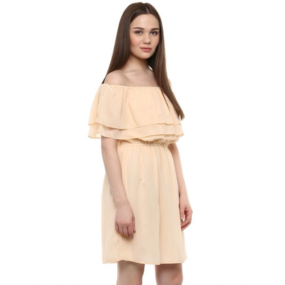 generic women's polyester solid sleeveless knee length dress (beige) generic women's polyester solid sleeveless knee length dress (beige)