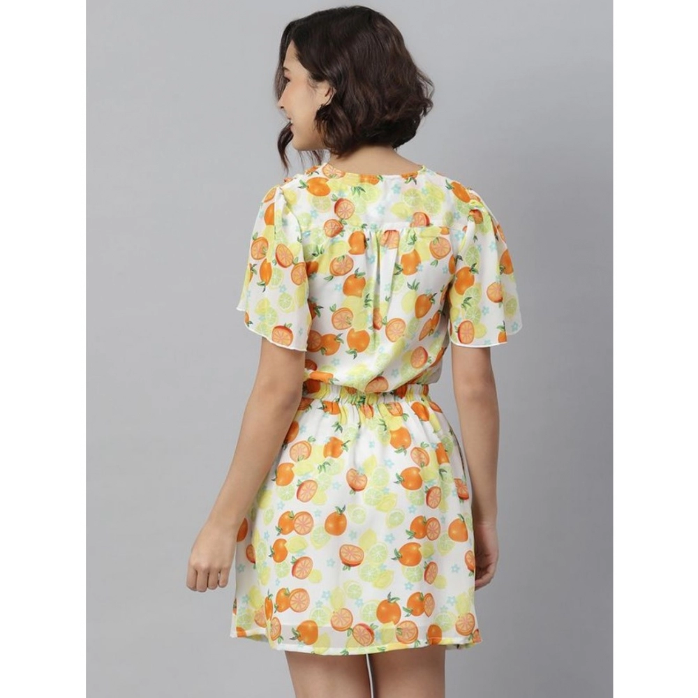 generic women's polyester printed flutter above knee dress (orange yellow) generic women's polyester printed flutter above knee dress (orange yellow)