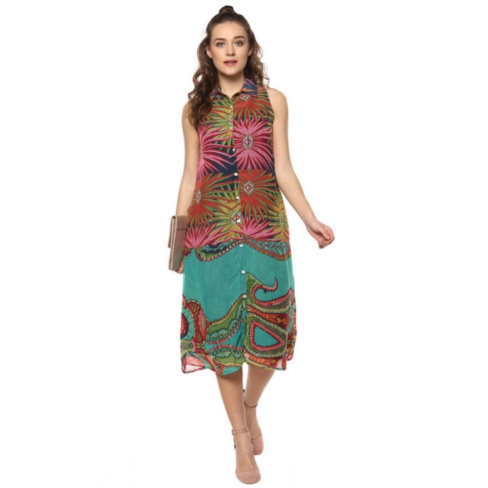 generic women's polyester floral sleeveless below knee dress (multicolor) generic women's polyester floral sleeveless below knee dress (multicolor)