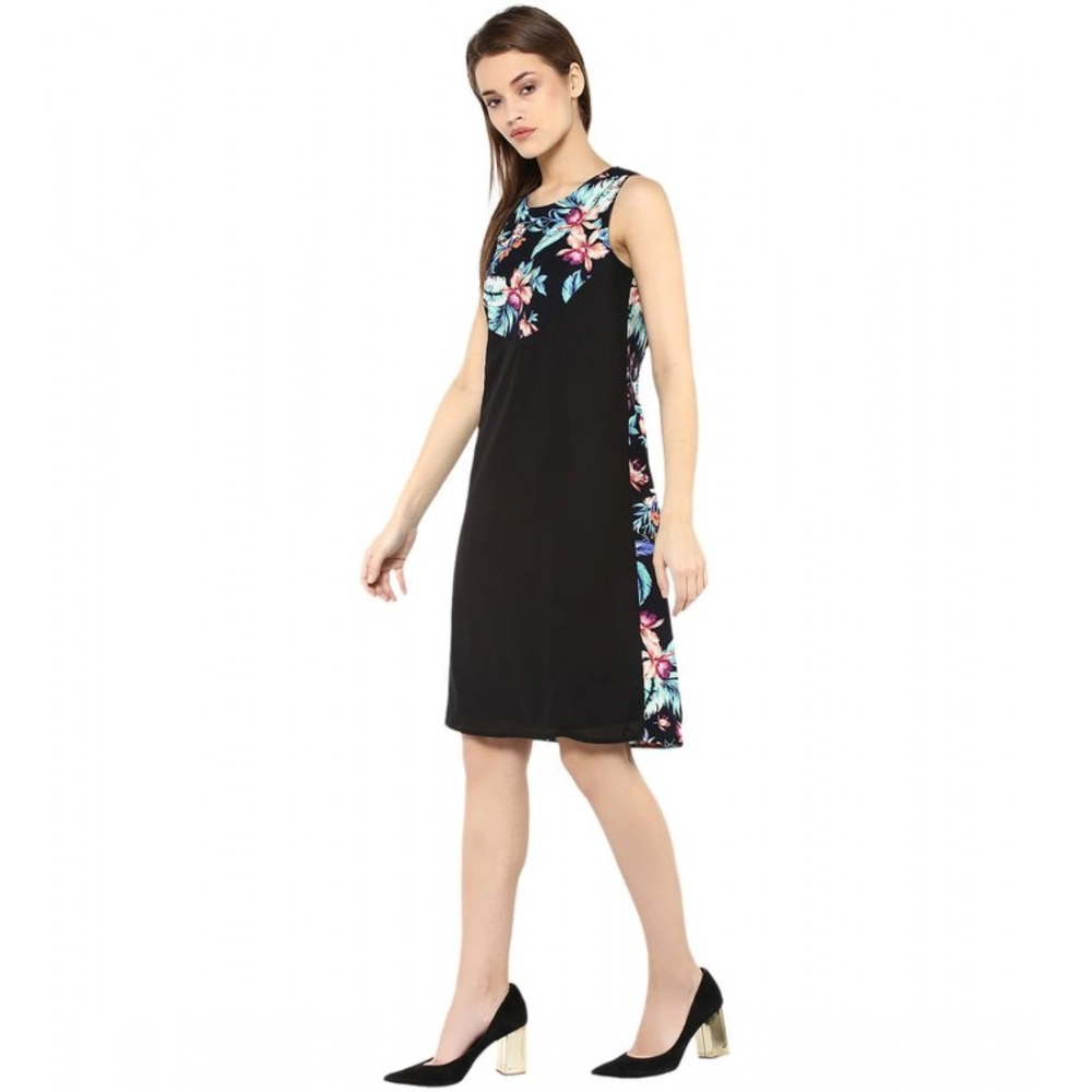 generic women's polyester printed sleeveless above knee dress (black multicolor) generic women's polyester printed sleeveless above knee dress (black multicolor)