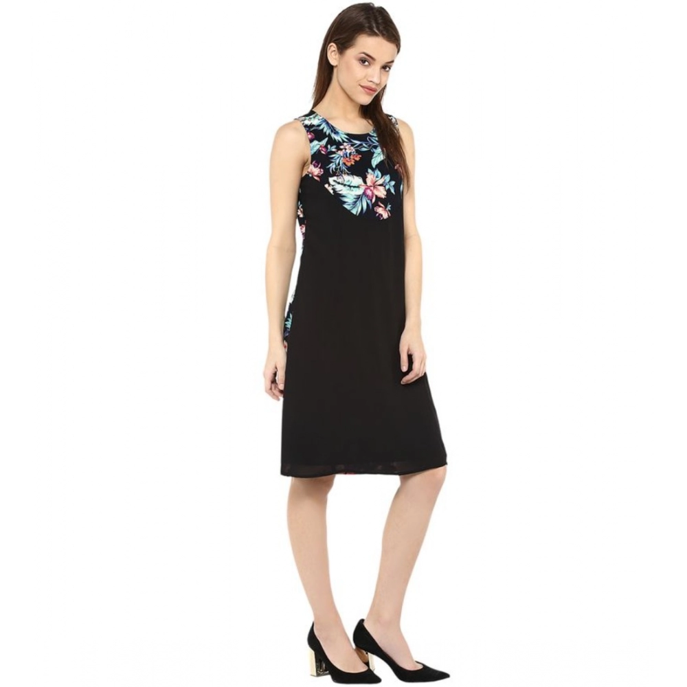 generic women's polyester printed sleeveless above knee dress (black multicolor) generic women's polyester printed sleeveless above knee dress (black multicolor)