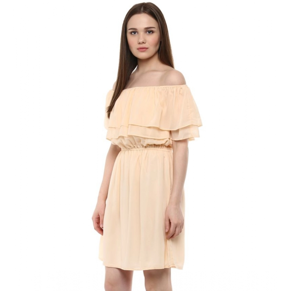 generic women's polyester solid sleeveless knee length dress (beige) generic women's polyester solid sleeveless knee length dress (beige)