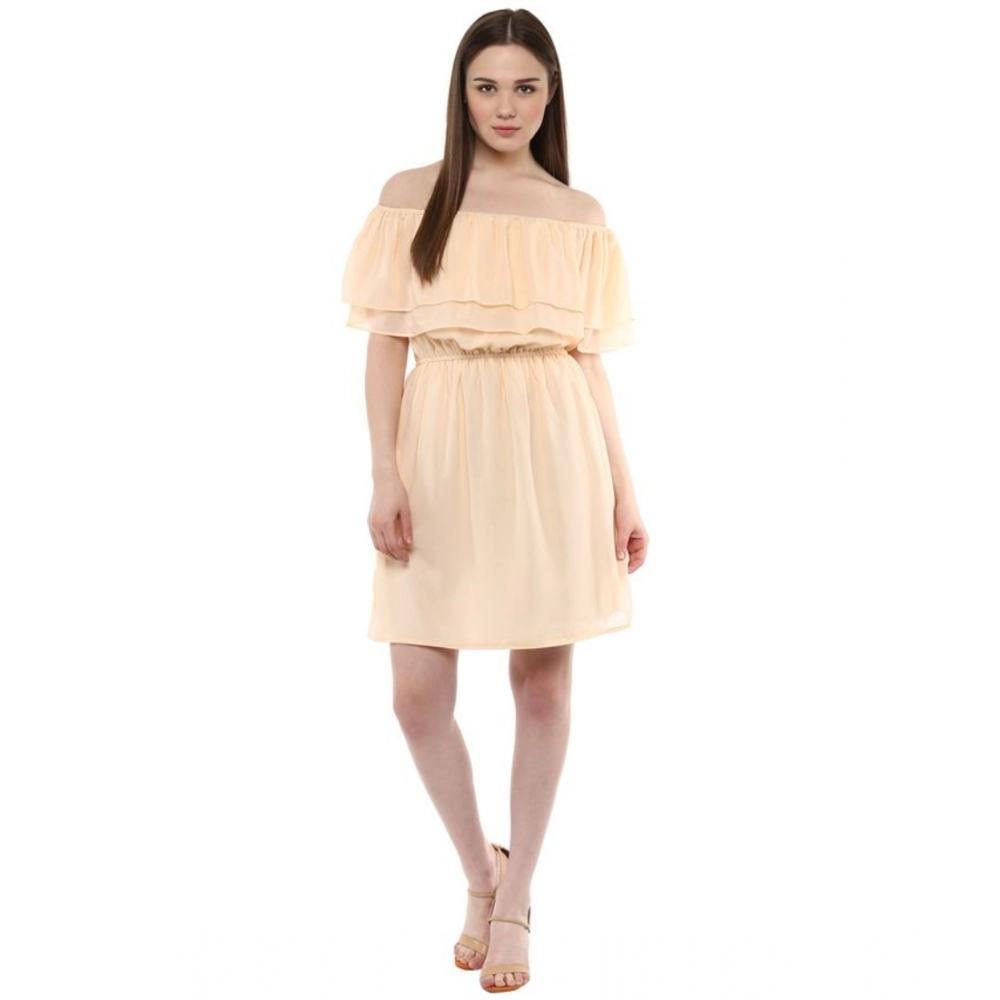 generic women's polyester solid sleeveless knee length dress (beige) generic women's polyester solid sleeveless knee length dress (beige)