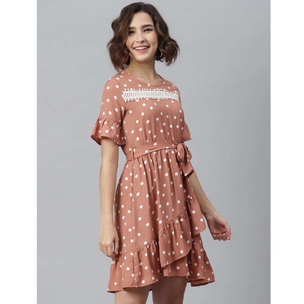 generic women's polyester polka bell sleeve above knee dress (brown) generic women's polyester polka bell sleeve above knee dress (brown)