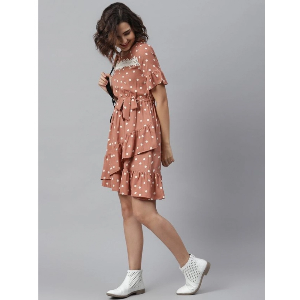 generic women's polyester polka bell sleeve above knee dress (brown) generic women's polyester polka bell sleeve above knee dress (brown)