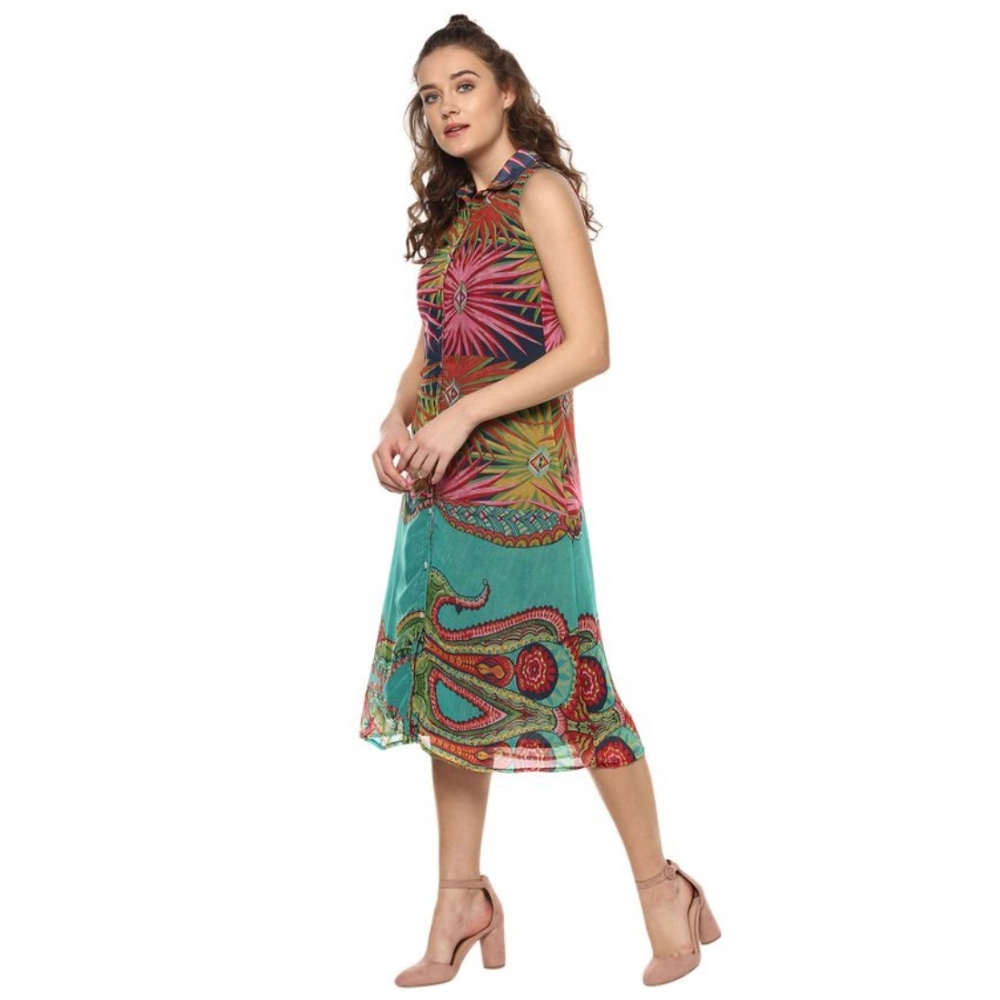generic women's polyester floral sleeveless below knee dress (multicolor) generic women's polyester floral sleeveless below knee dress (multicolor)