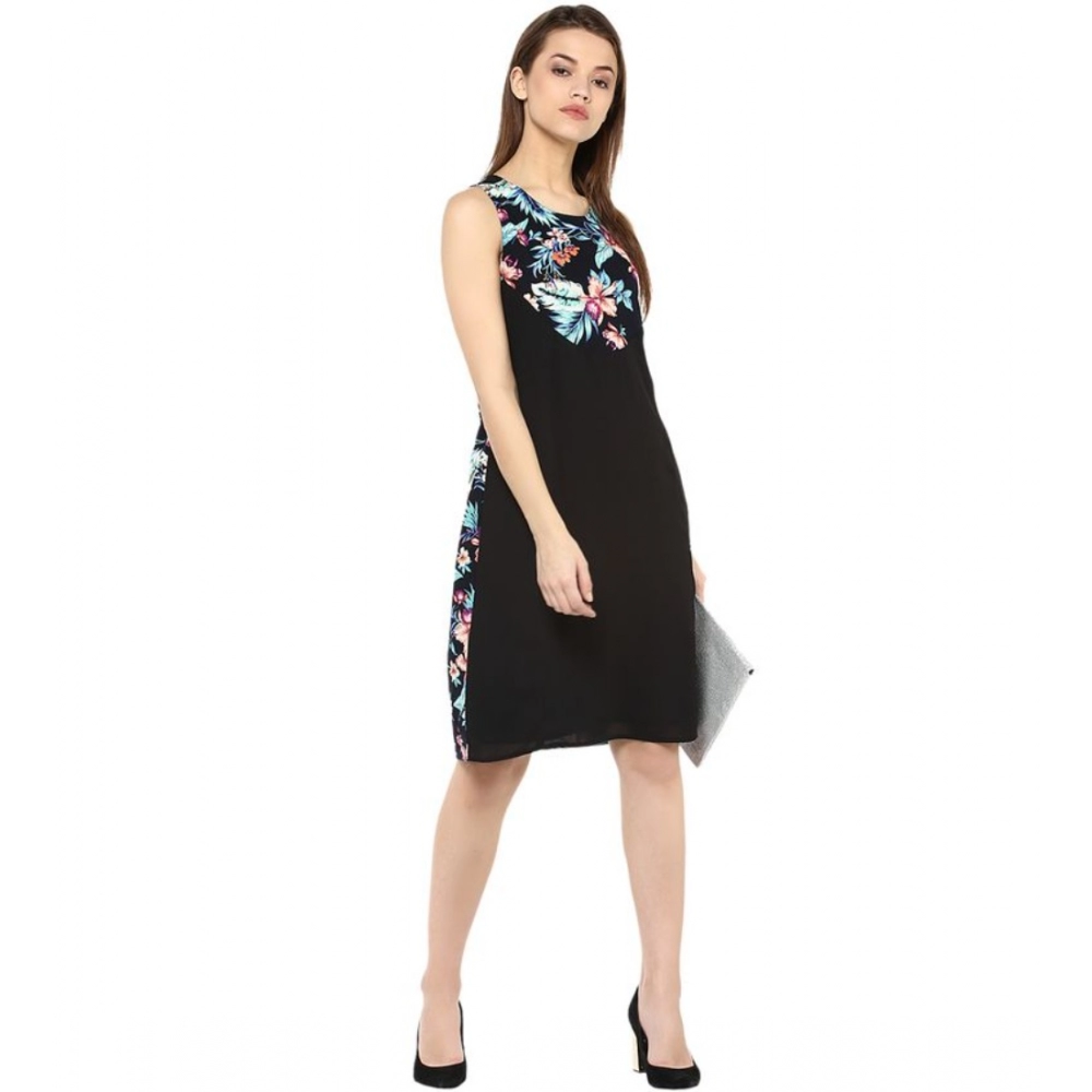 generic women's polyester printed sleeveless above knee dress (black multicolor) generic women's polyester printed sleeveless above knee dress (black multicolor)