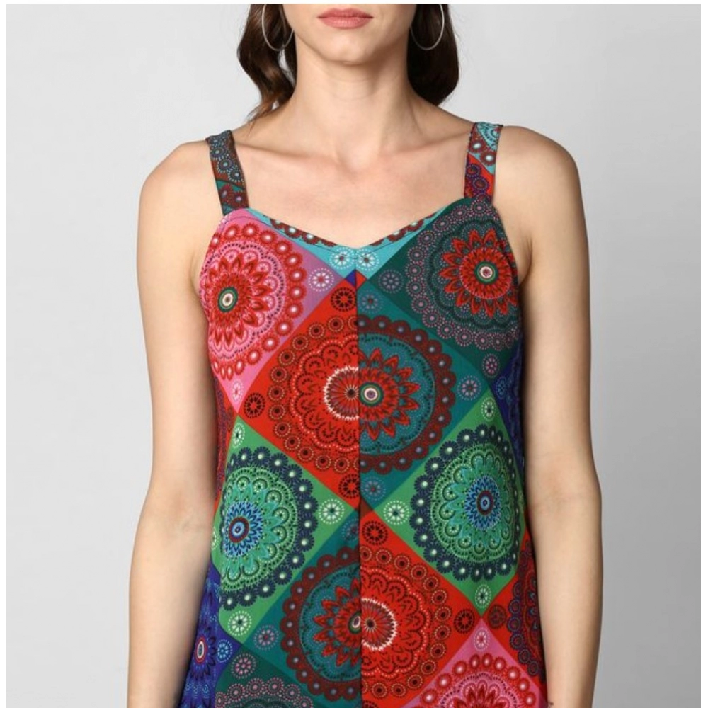 generic women's polyester asymmetrical shoulder straps knee length dress (multicolor) generic women's polyester asymmetrical shoulder straps knee length dress (multicolor)