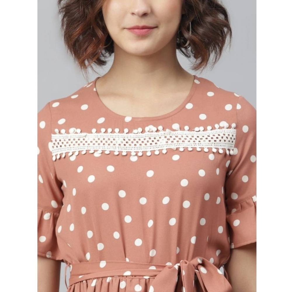 generic women's polyester polka bell sleeve above knee dress (brown) generic women's polyester polka bell sleeve above knee dress (brown)