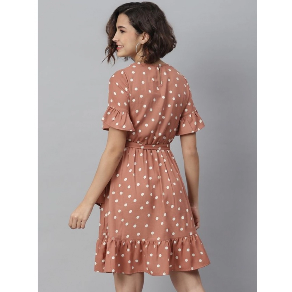 generic women's polyester polka bell sleeve above knee dress (brown) generic women's polyester polka bell sleeve above knee dress (brown)