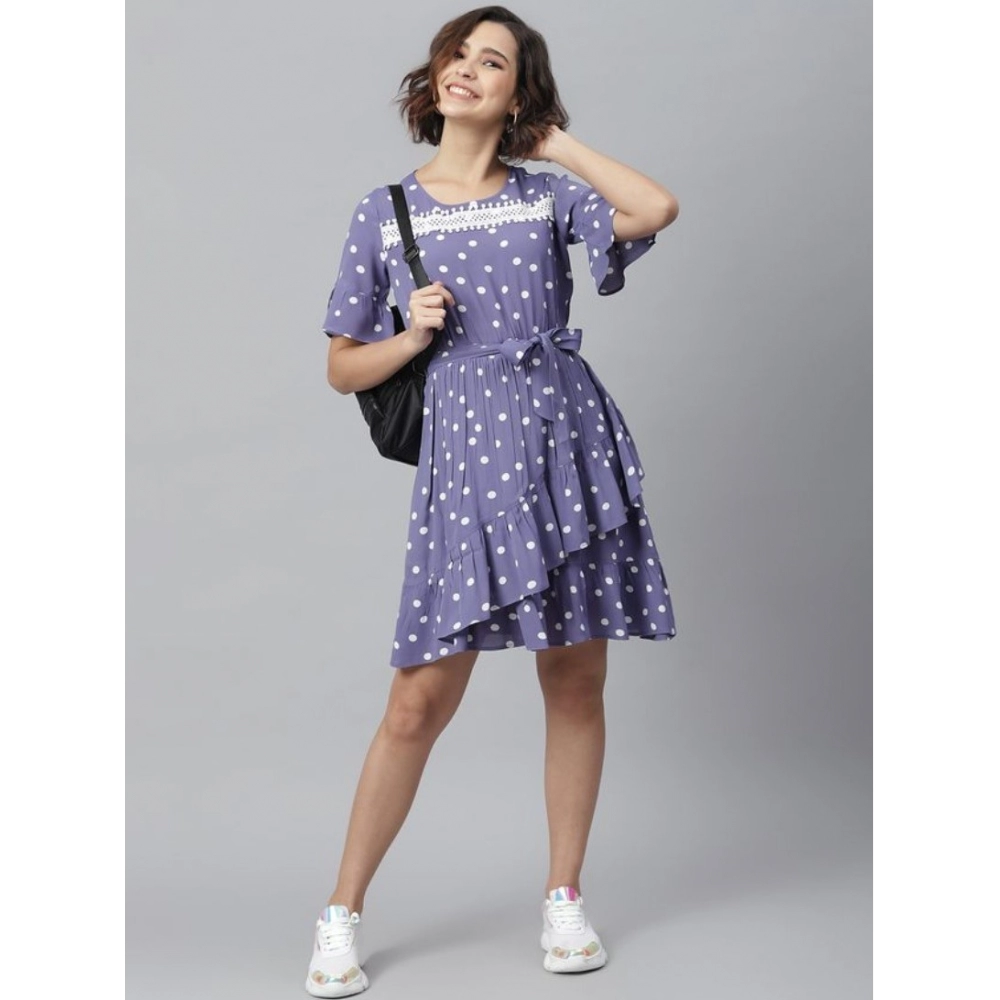 generic women's polyester polka bell sleeve above knee dress (lavender) generic women's polyester polka bell sleeve above knee dress (lavender)