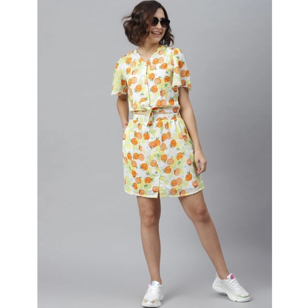 generic women's polyester printed flutter above knee dress (orange yellow) generic women's polyester printed flutter above knee dress (orange yellow)